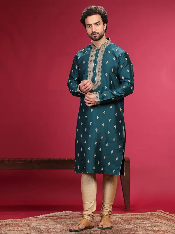 Dazzling rama blue silk kurta suit-G3-MKS5114 | United States