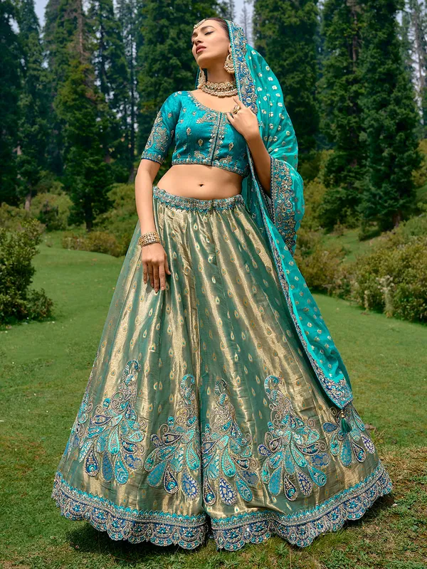 Dazzling rama blue unstitched lehenga choli