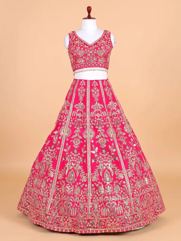 Dazzling rani color silk lehenga choli