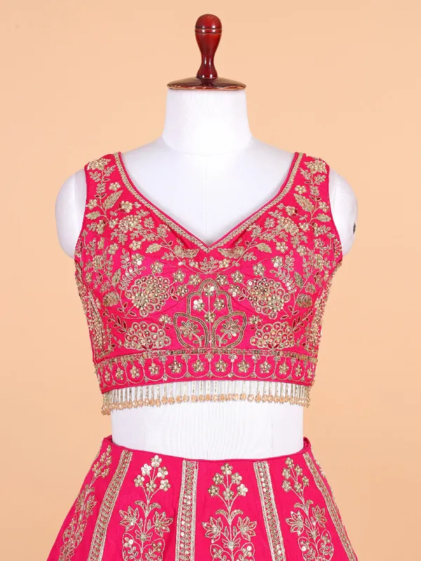 Dazzling rani color silk lehenga choli