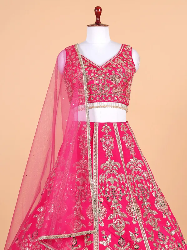 Dazzling rani color silk lehenga choli