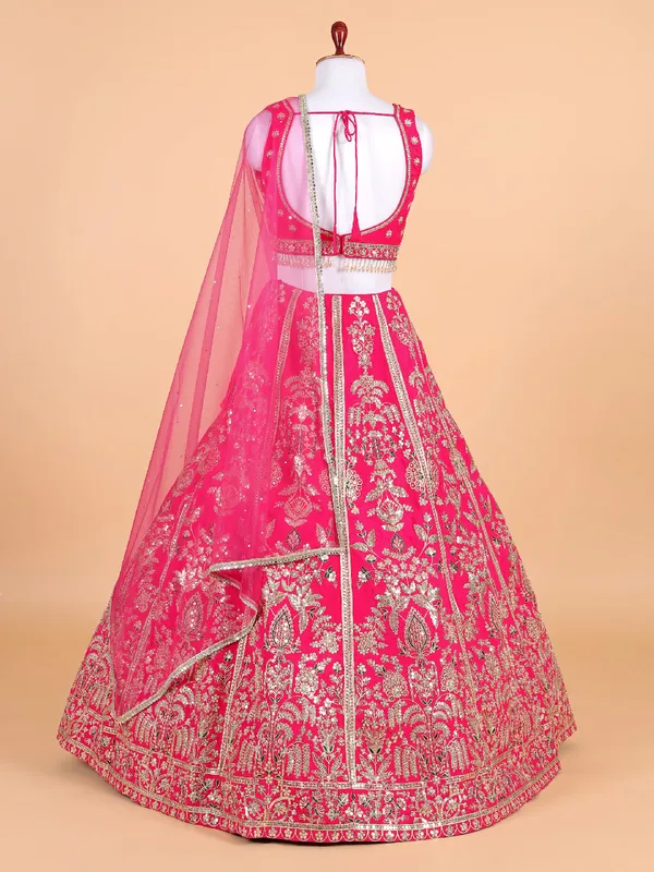 Dazzling rani color silk lehenga choli