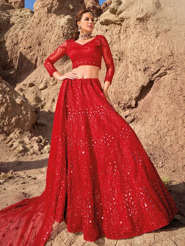 Dazzling red net lehenga choli