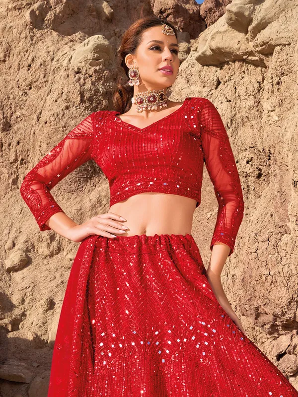 Dazzling red net lehenga choli