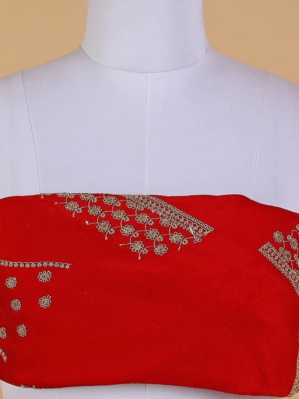 Dazzling red raw silk unstitched lehenga choli