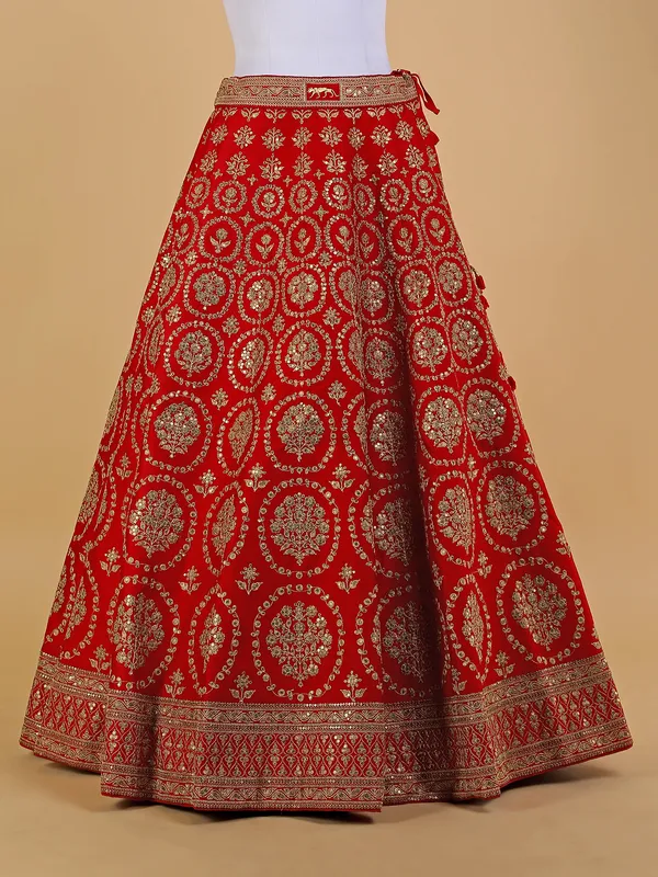 Dazzling red raw silk unstitched lehenga choli