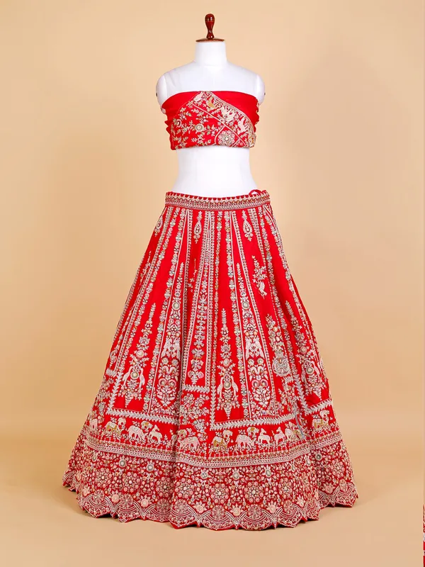 Dazzling red silk bridal lehenga choli