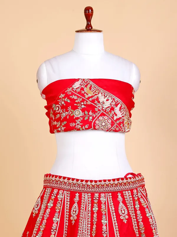 Dazzling red silk bridal lehenga choli