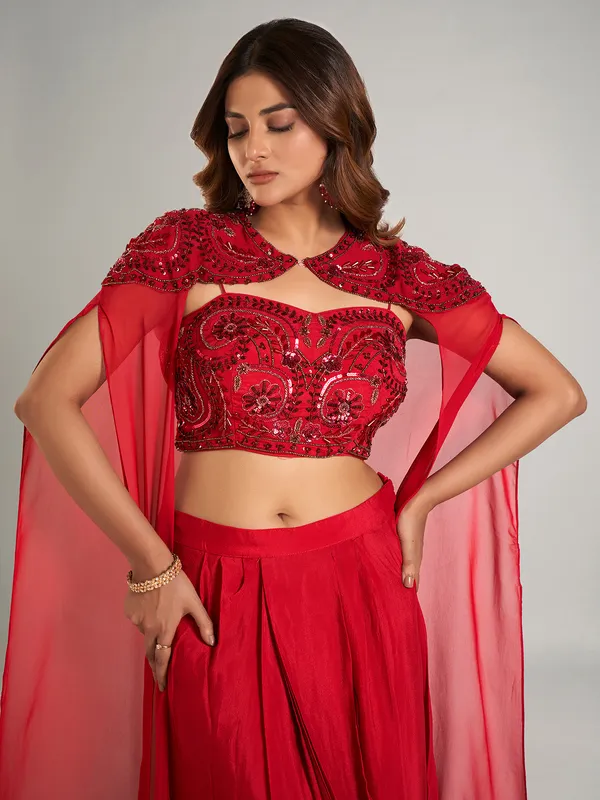 Dazzling rose red satin indowestern suit