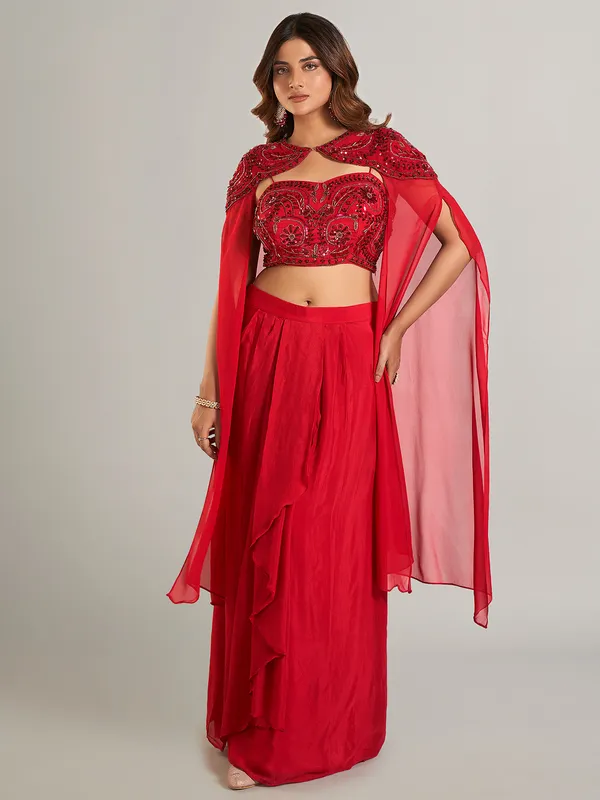 Dazzling rose red satin indowestern suit