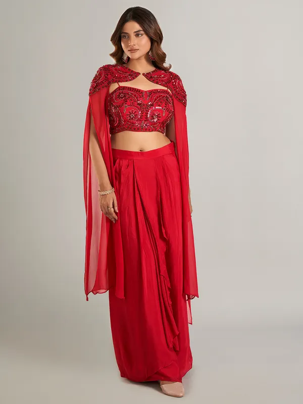 Dazzling rose red satin indowestern suit