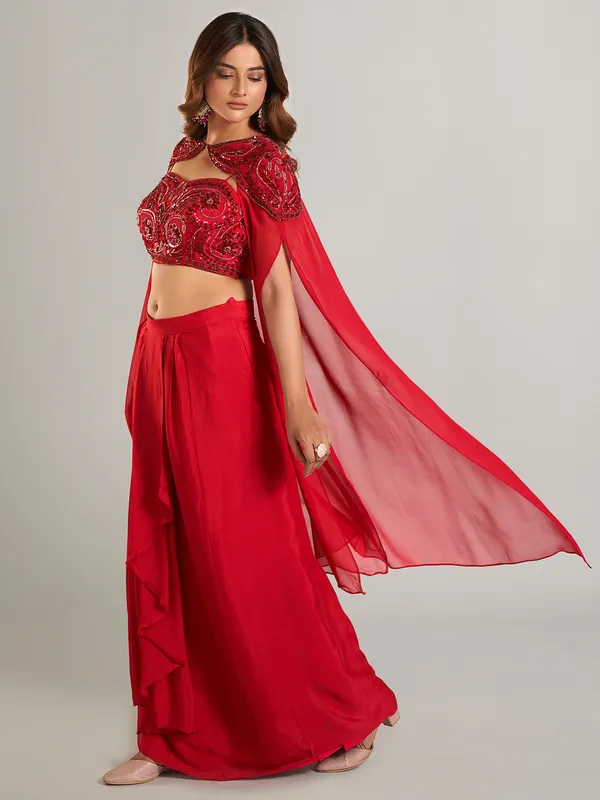 Dazzling rose red satin indowestern suit