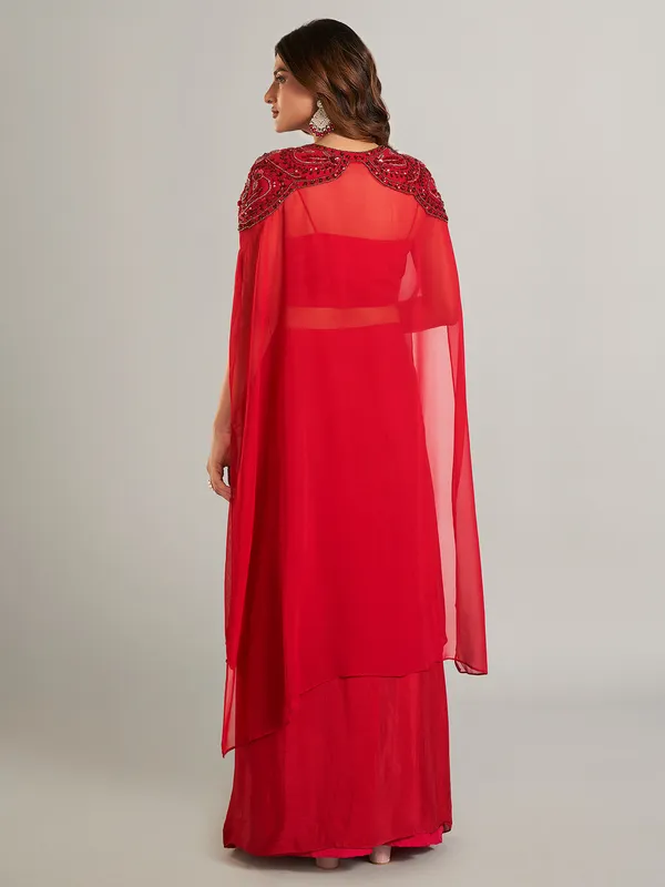 Dazzling rose red satin indowestern suit