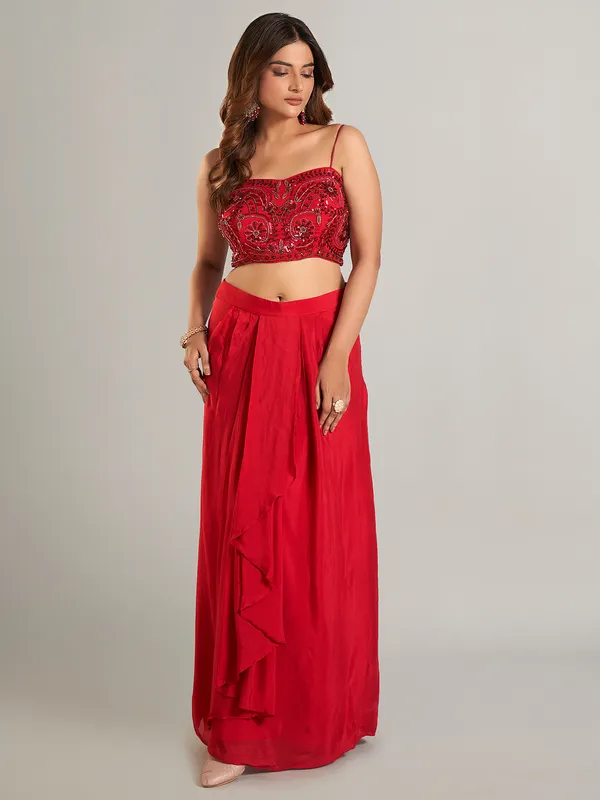 Dazzling rose red satin indowestern suit