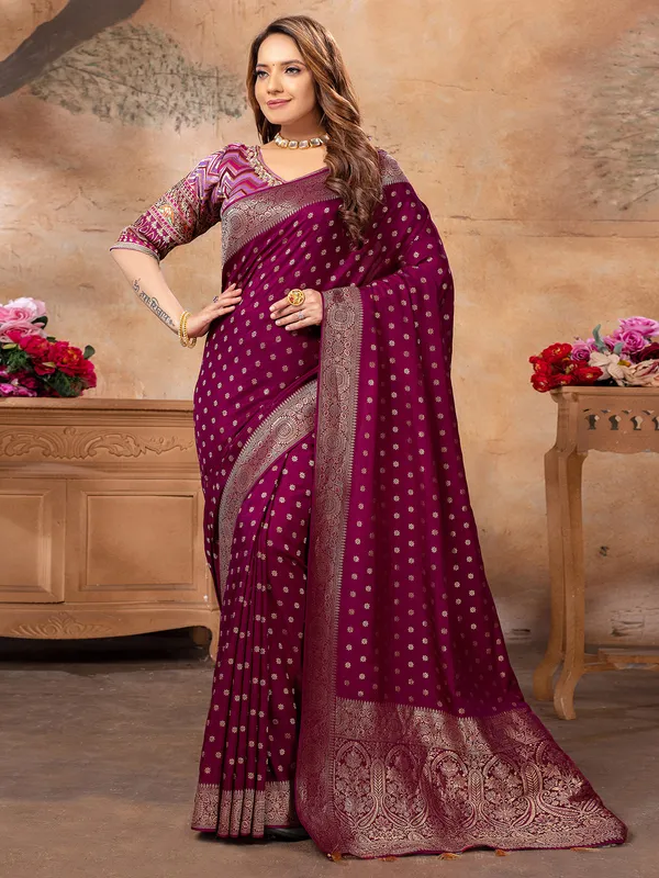 Dazzling wine dola silk saree