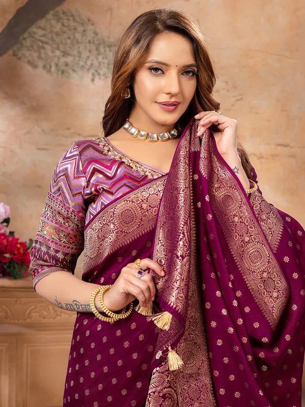 Dazzling wine dola silk saree