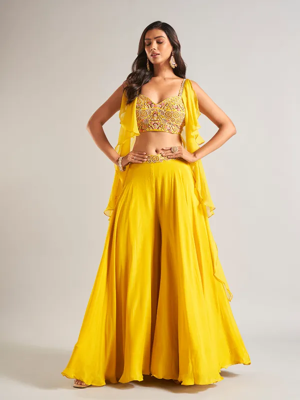 Dazzling yellow silk palazzo salwar suit