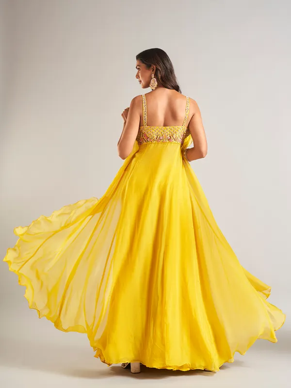 Dazzling yellow silk palazzo salwar suit