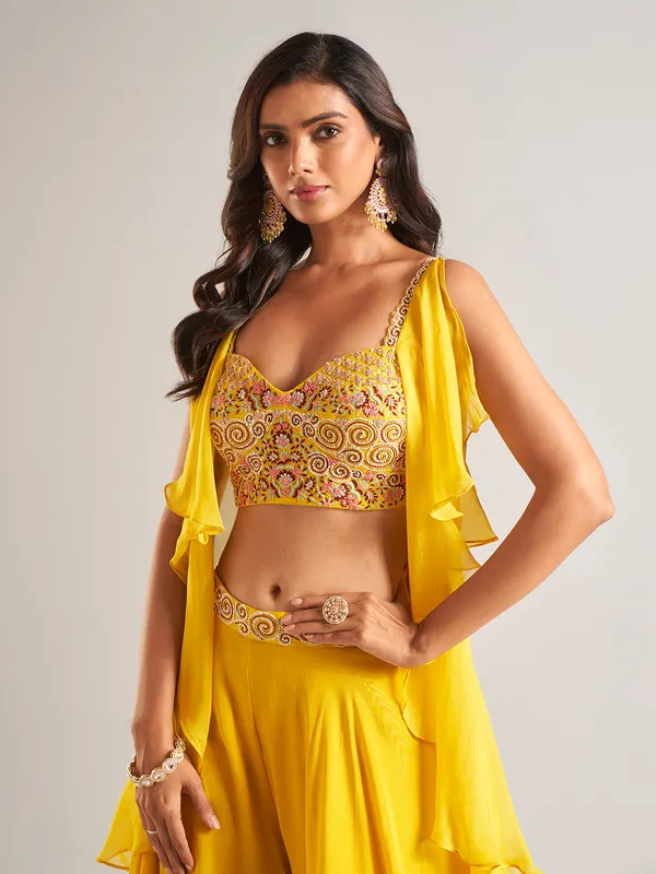 Dazzling yellow silk palazzo salwar suit
