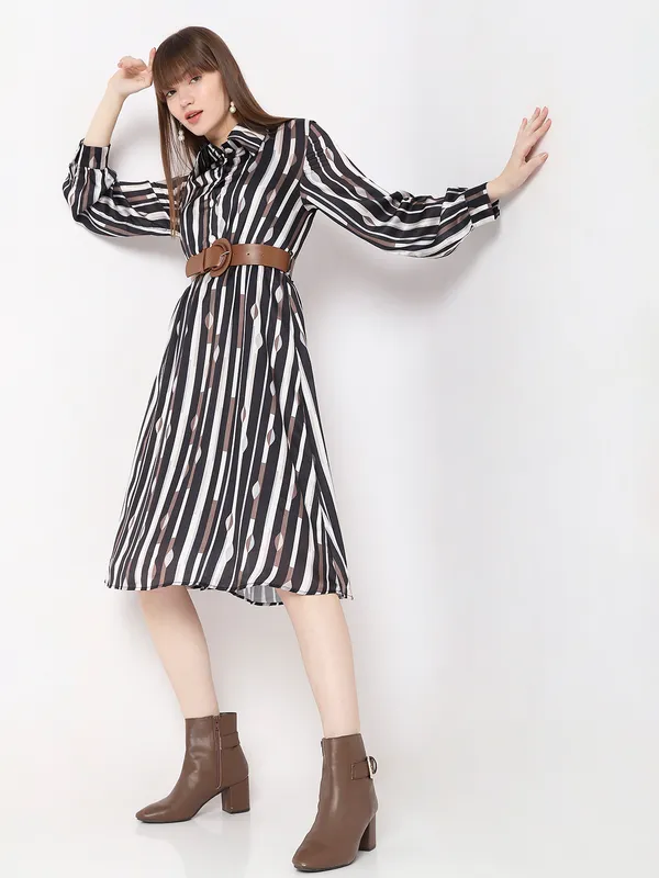 Deal black and brown satin stripe dress
