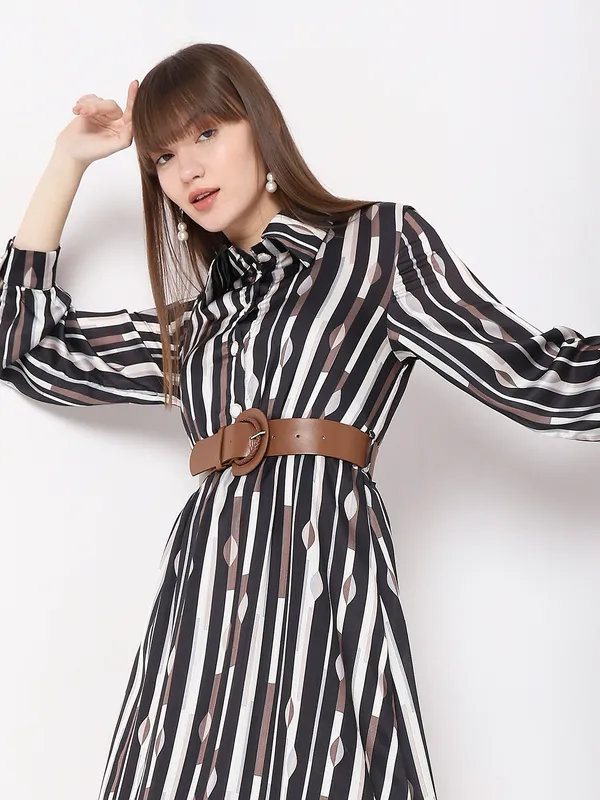 Deal black and brown satin stripe dress
