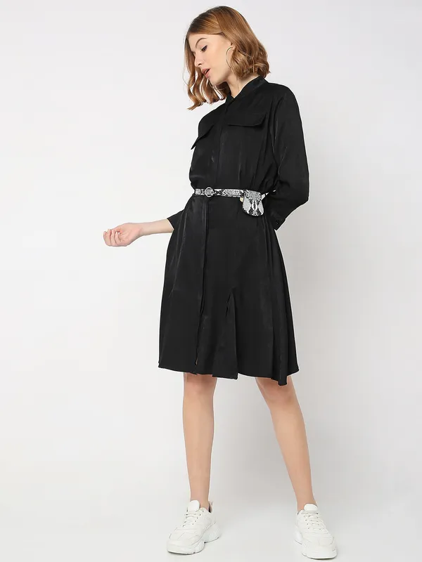 Deal black casual suede plain dress