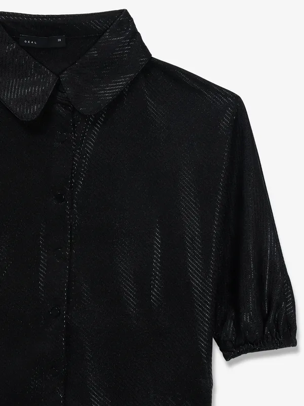 DEAL black cotton silk crop shirt