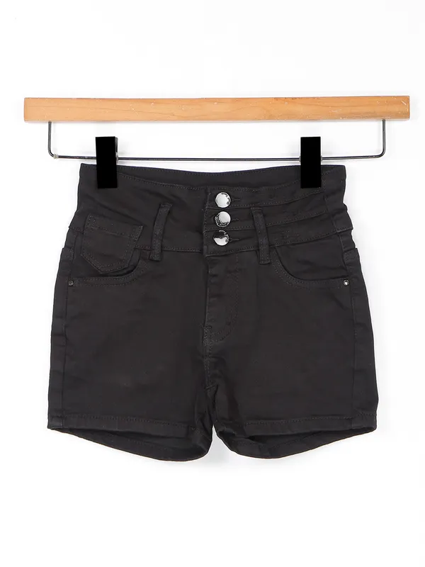 Deal black denim solid casual girls shorts