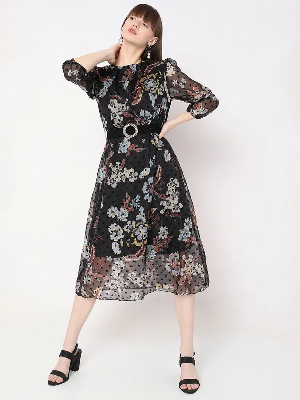 Deal black soft organza printed dress