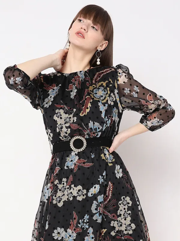 Deal black soft organza printed dress