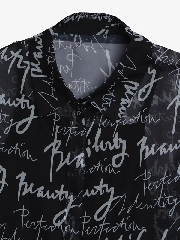 Deal black georgette typography printed shirt