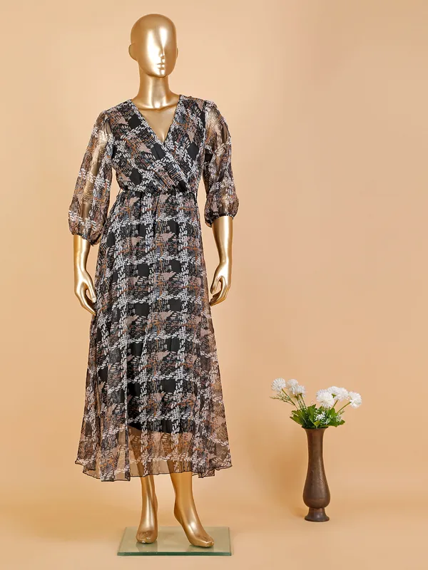 Deal black organza printed dress