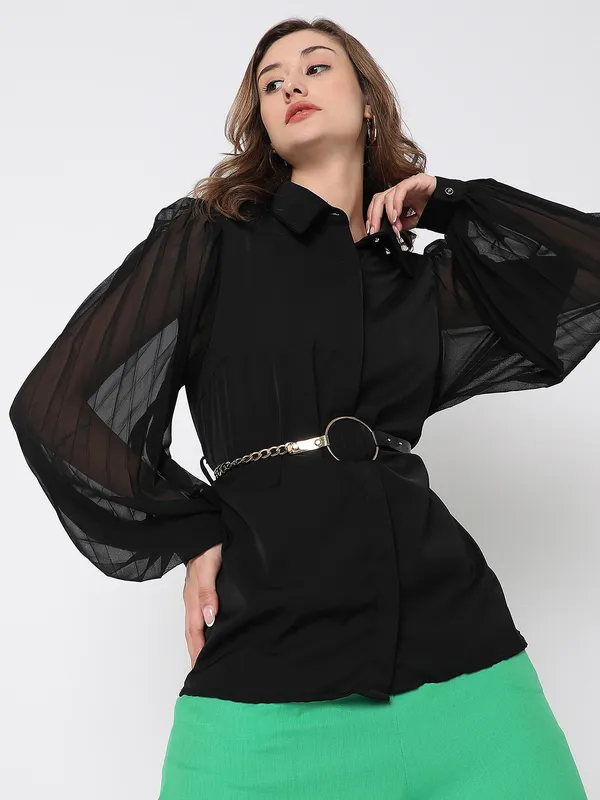 Deal black polyester plain top