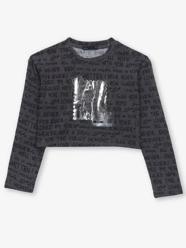 DEAL black printed cotton casual crop top