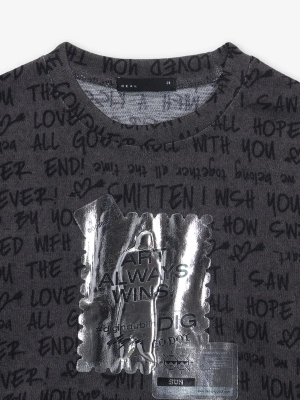 DEAL black printed cotton casual crop top