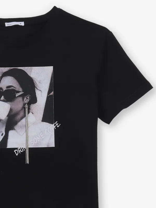 DEAL black printed cotton half sleeves t-shirt