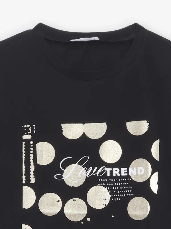 DEAL black printed cotton round neck t-shirt