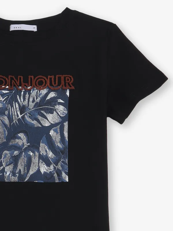 DEAL black printed cotton t-shirt for girls