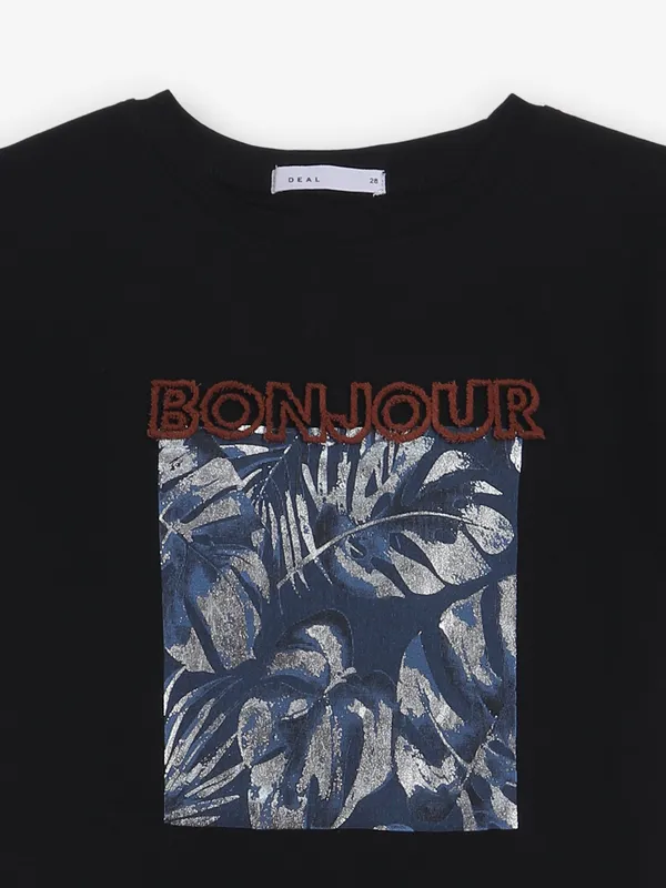 DEAL black printed cotton t-shirt for girls
