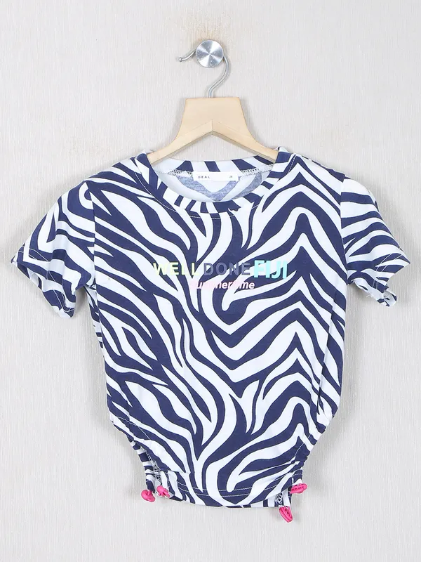 Deal blue and white printed style georgette top for girls