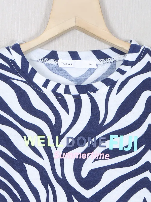 Deal blue and white printed style georgette top for girls