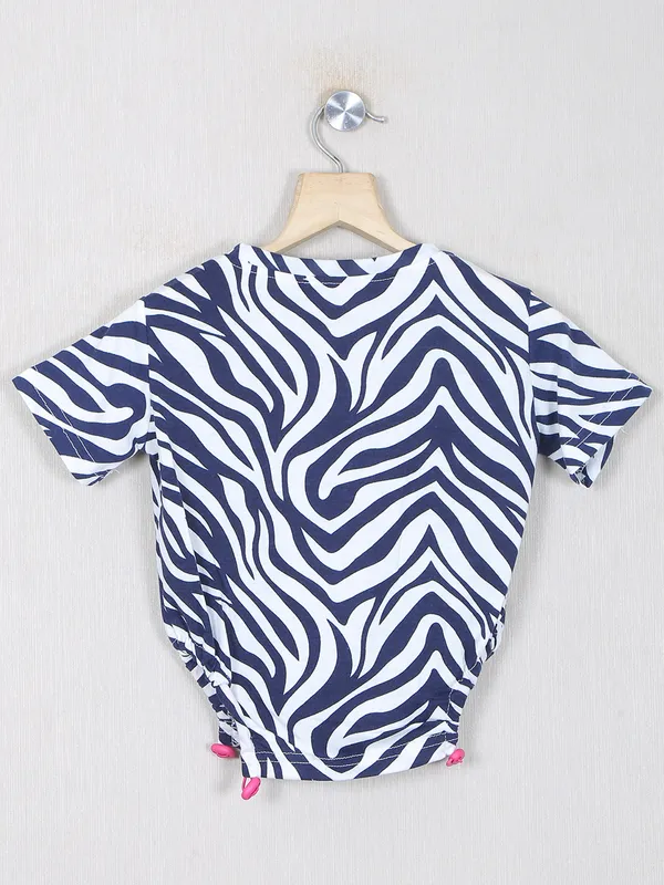Deal blue and white printed style georgette top for girls