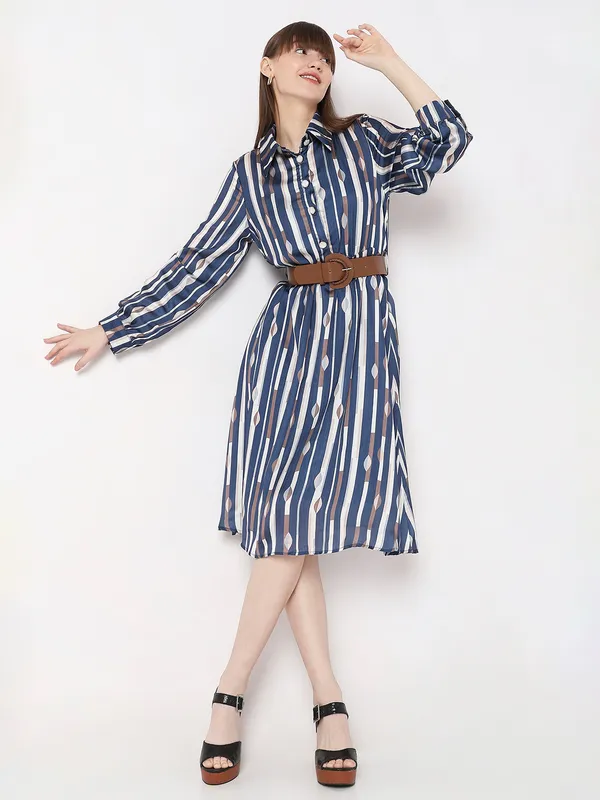 Deal blue and white stripe satin dress