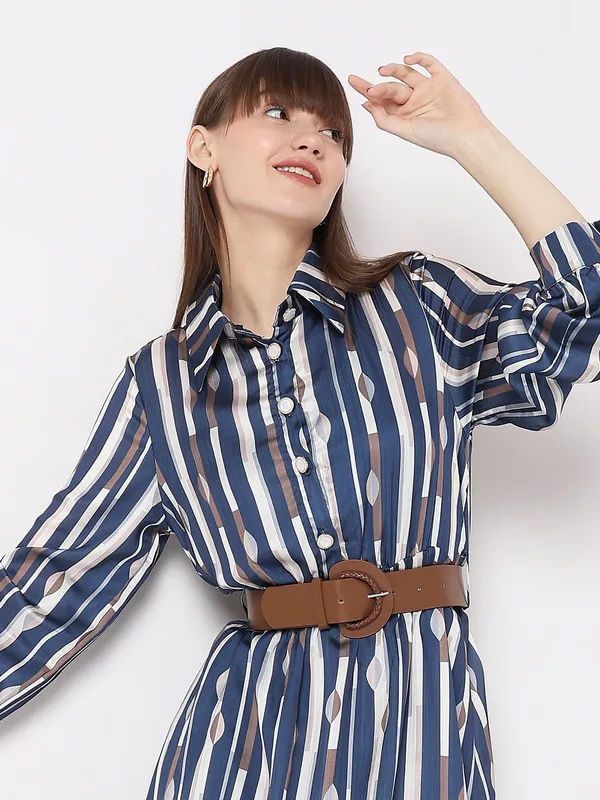 Deal blue and white stripe satin dress