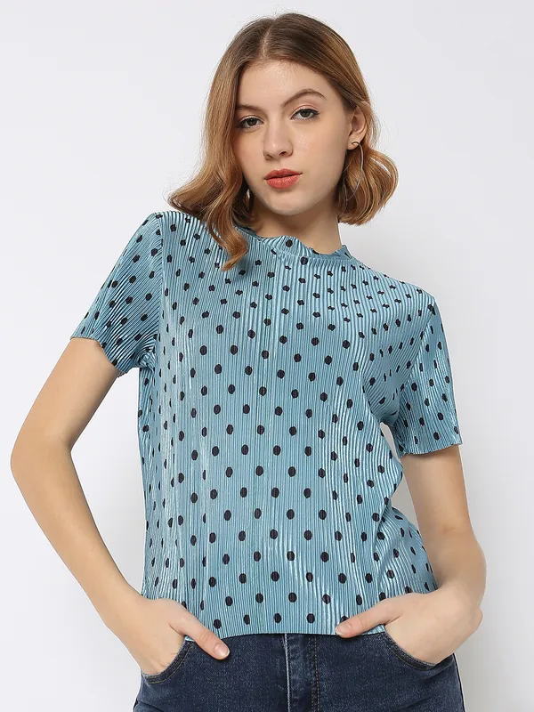 Deal blue printed half sleeves lycra top
