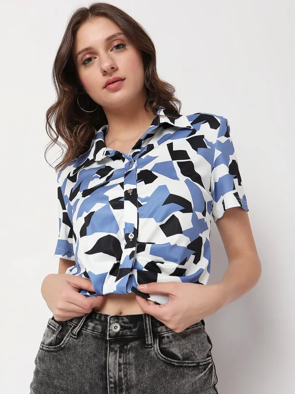 Deal blue rayon crop top