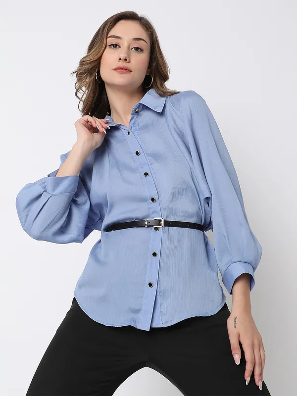 Deal blue satin plain shirt
