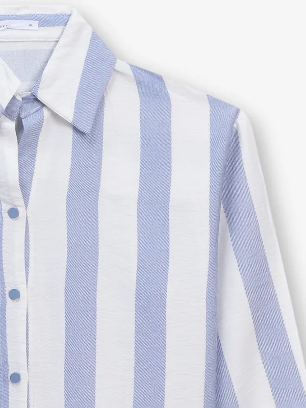 DEAL blue stripe cotton stripe crop shirt