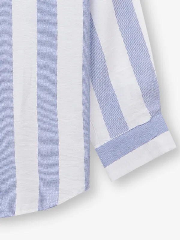 DEAL blue stripe cotton stripe crop shirt