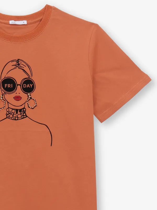 DEAL bright brown cotton printed t-shirt